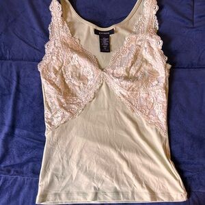Express Women's Lace Trim Cream Camisole Tank Top lime green